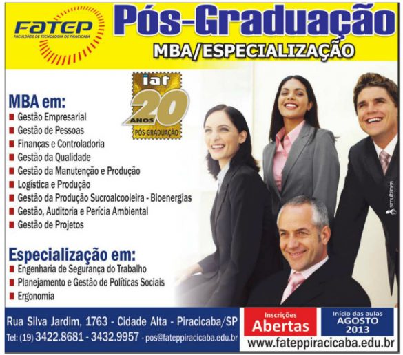 09/08/2013 – Fatep recebe inscrições para cursos de pós-graduação e especializações